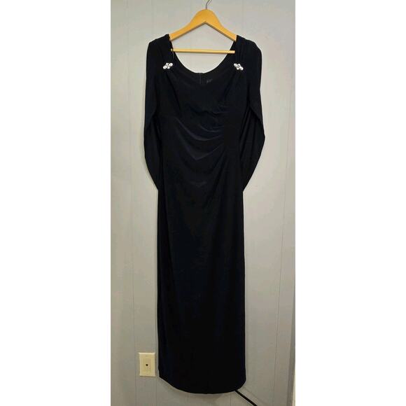 R&M Richards Womens Long Cocktail MOB Dress Cruise Navy Formal Rhinestone Sz 6 - Picture 2 of 13